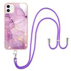 For iPhone 11 Electroplating Marble Pattern IMD TPU Shockproof Case with Neck Lanyard (Purple 001) - 1