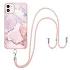 For iPhone 11 Electroplating Marble Pattern IMD TPU Shockproof Case with Neck Lanyard (Rose Gold 005) - 1