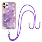 For iPhone 11 Pro Max Electroplating Marble Pattern IMD TPU Shockproof Case with Neck Lanyard (Purple 002) - 1