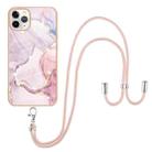 For iPhone 11 Pro Max Electroplating Marble Pattern IMD TPU Shockproof Case with Neck Lanyard (Rose Gold 005) - 1