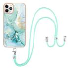 For iPhone 11 Pro Max Electroplating Marble Pattern IMD TPU Shockproof Case with Neck Lanyard (Green 003) - 1