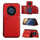 For Honor Magic3 Skin Feel PU + TPU + PC Back Cover Shockproof Case with Card Slots & Holder & Photo Frame(Red) - 1