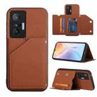 For vivo X70 Skin Feel PU + TPU + PC Back Cover Shockproof Case with Card Slots & Holder & Photo Frame(Brown) - 1