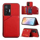 For vivo X70 Skin Feel PU + TPU + PC Back Cover Shockproof Case with Card Slots & Holder & Photo Frame(Red) - 1