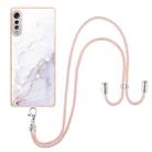 For LG Velvet 4G / 5G / G9 Electroplating Marble Pattern IMD TPU Shockproof Case with Neck Lanyard(White 006) - 1