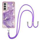 For Motorola Edge 20 Electroplating Marble Pattern IMD TPU Shockproof Case with Neck Lanyard(Purple 002) - 1