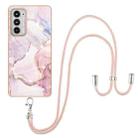 For Motorola Edge 20 Electroplating Marble Pattern IMD TPU Shockproof Case with Neck Lanyard(Rose Gold 005) - 1