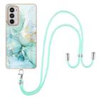 For Motorola Edge 20 Electroplating Marble Pattern IMD TPU Shockproof Case with Neck Lanyard(Green 003) - 1