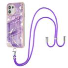 For Motorola Edge 20 Lite Electroplating Marble Pattern IMD TPU Shockproof Case with Neck Lanyard(Purple 002) - 1