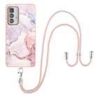 For Motorola Edge 20 Pro Electroplating Marble Pattern IMD TPU Shockproof Case with Neck Lanyard(Rose Gold 005) - 1