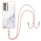 For Motorola Edge 20 Pro Electroplating Marble Pattern IMD TPU Shockproof Case with Neck Lanyard(White 006) - 1