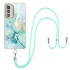 For Motorola Edge 20 Pro Electroplating Marble Pattern IMD TPU Shockproof Case with Neck Lanyard(Green 003) - 1