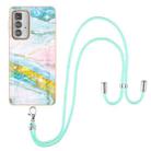 For Motorola Edge 20 Pro Electroplating Marble Pattern IMD TPU Shockproof Case with Neck Lanyard(Green 004) - 1