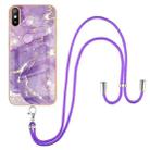 For Xiaomi Redmi 9A Electroplating Marble Pattern IMD TPU Shockproof Case with Neck Lanyard(Purple 002) - 1