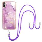 For Xiaomi Redmi 9A Electroplating Marble Pattern IMD TPU Shockproof Case with Neck Lanyard(Purple 001) - 1