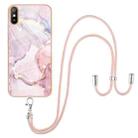 For Xiaomi Redmi 9A Electroplating Marble Pattern IMD TPU Shockproof Case with Neck Lanyard(Rose Gold 005) - 1