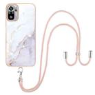 For Xiaomi Redmi Note 10s / Note 10 4G Electroplating Marble Pattern IMD TPU Shockproof Case with Neck Lanyard(White 006) - 1