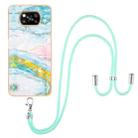 For Xiaomi Poco X3 NFC Electroplating Marble Pattern IMD TPU Shockproof Case with Neck Lanyard(Green 004) - 1