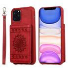 For iPhone 11 Pro Sunflower Embossing Pattern PU + TPU Case with Holder & Card Slots & Photo Frame & Lanyard(Red) - 1