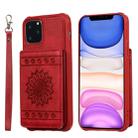 For iPhone 11 Pro Max Sunflower Embossing Pattern PU + TPU Case with Holder & Card Slots & Photo Frame & Lanyard(Red) - 1