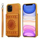 For iPhone 11 Pro Max Sunflower Embossing Pattern PU + TPU Case with Holder & Card Slots & Photo Frame & Lanyard(Brown) - 1