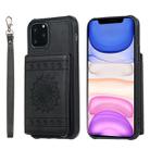 For iPhone 11 Pro Max Sunflower Embossing Pattern PU + TPU Case with Holder & Card Slots & Photo Frame & Lanyard(Black) - 1