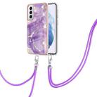 For Samsung Galaxy S21 5G Electroplating Marble Pattern IMD TPU Shockproof Case with Neck Lanyard(Purple 002) - 1