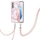 For Samsung Galaxy S21 5G Electroplating Marble Pattern IMD TPU Shockproof Case with Neck Lanyard(Rose Gold 005) - 1