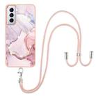 For Samsung Galaxy S21 5G Electroplating Marble Pattern IMD TPU Shockproof Case with Neck Lanyard(Rose Gold 005) - 2