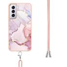 For Samsung Galaxy S21 5G Electroplating Marble Pattern IMD TPU Shockproof Case with Neck Lanyard(Rose Gold 005) - 3