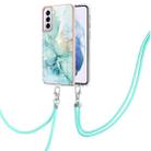 For Samsung Galaxy S21 5G Electroplating Marble Pattern IMD TPU Shockproof Case with Neck Lanyard(Green 003) - 1
