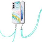 For Samsung Galaxy S21 5G Electroplating Marble Pattern IMD TPU Shockproof Case with Neck Lanyard(Green 004) - 1