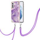 For Samsung Galaxy S21+ 5G Electroplating Marble Pattern IMD TPU Shockproof Case with Neck Lanyard(Purple 002) - 1