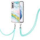 For Samsung Galaxy S21+ 5G Electroplating Marble Pattern IMD TPU Shockproof Case with Neck Lanyard(Green 004) - 1