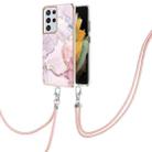 For Samsung Galaxy S21 Ultra 5G Electroplating Marble Pattern IMD TPU Shockproof Case with Neck Lanyard(Rose Gold 005) - 1