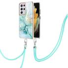 For Samsung Galaxy S21 Ultra 5G Electroplating Marble Pattern IMD TPU Shockproof Case with Neck Lanyard(Green 003) - 1