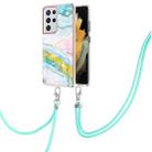 For Samsung Galaxy S21 Ultra 5G Electroplating Marble Pattern IMD TPU Shockproof Case with Neck Lanyard(Green 004) - 1