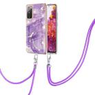 For Samsung Galaxy S20 FE 5G / 4G Electroplating Marble Pattern IMD TPU Shockproof Case with Neck Lanyard(Purple 002) - 1