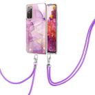 For Samsung Galaxy S20 FE 5G / 4G Electroplating Marble Pattern IMD TPU Shockproof Case with Neck Lanyard(Purple 001) - 1