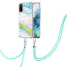For Samsung Galaxy S20 Electroplating Marble Pattern IMD TPU Shockproof Case with Neck Lanyard(Green 004) - 1