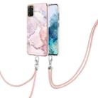 For Samsung Galaxy S20+ Electroplating Marble Pattern IMD TPU Shockproof Case with Neck Lanyard(Rose Gold 005) - 1