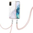 For Samsung Galaxy S20+ Electroplating Marble Pattern IMD TPU Shockproof Case with Neck Lanyard(White 006) - 1