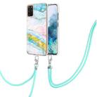 For Samsung Galaxy S20+ Electroplating Marble Pattern IMD TPU Shockproof Case with Neck Lanyard(Green 004) - 1