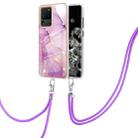 For Samsung Galaxy S20 Ultra Electroplating Marble Pattern IMD TPU Shockproof Case with Neck Lanyard(Purple 001) - 1