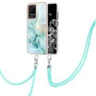 For Samsung Galaxy S20 Ultra Electroplating Marble Pattern IMD TPU Shockproof Case with Neck Lanyard(Green 003) - 1