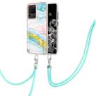 For Samsung Galaxy S20 Ultra Electroplating Marble Pattern IMD TPU Shockproof Case with Neck Lanyard(Green 004) - 1
