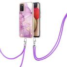 For Samsung Galaxy A02s US Version 166mm Electroplating Marble Pattern IMD TPU Shockproof Case with Neck Lanyard(Purple 001) - 1