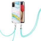 For Samsung Galaxy A02s EU Version 164mm Electroplating Marble Pattern IMD TPU Shockproof Case with Neck Lanyard(Green 004) - 1