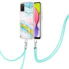 For Samsung Galaxy A03s 166mm Electroplating Marble Pattern IMD TPU Shockproof Case with Neck Lanyard(Green 004) - 1