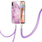For Samsung Galaxy A11 / M11 Electroplating Marble Pattern IMD TPU Shockproof Case with Neck Lanyard(Purple 001) - 1